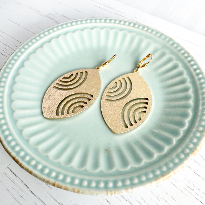 Rainbow Etched Marquise Earrings in Brushed Gold