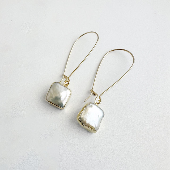 Mother of Pearl Square Drop Earrings in Gold