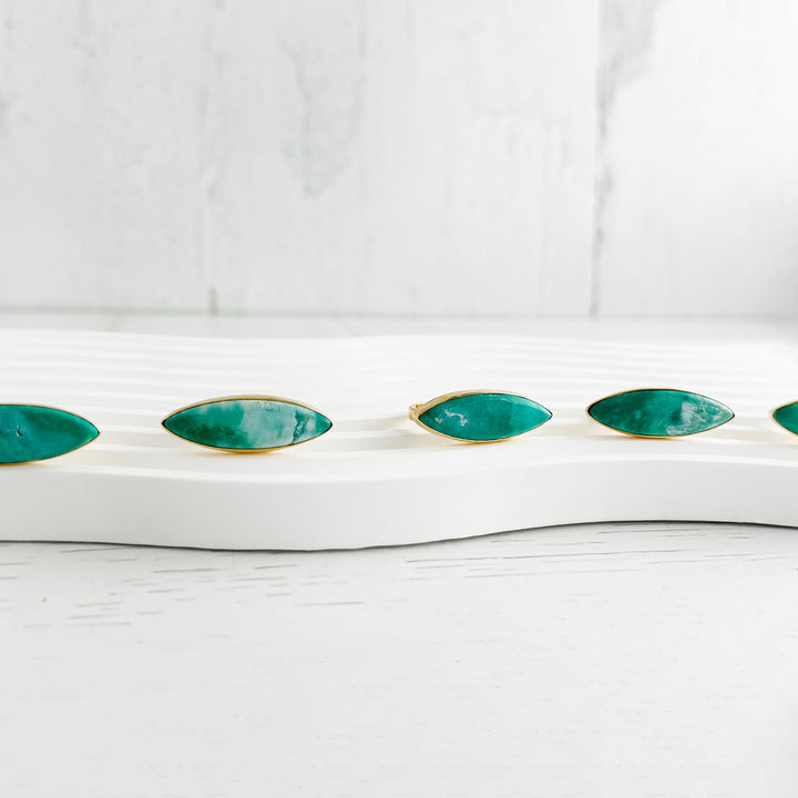 Tibetan Turquoise Horizontal Marquise Statement Ring in Gold and Silver
