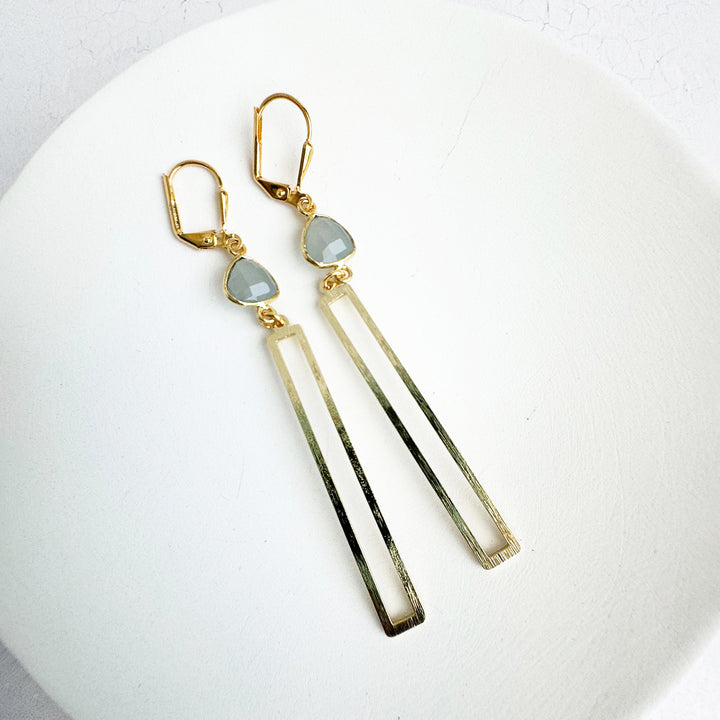 Quartz Rectangle Dangle Earrings in Brushed Gold