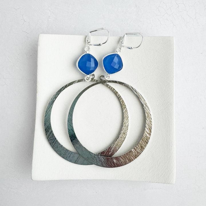 Periwinkle Blue Stone Hoop Dangle Earrings in Gold and Silver
