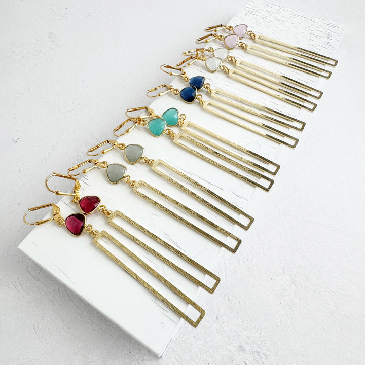 Quartz Rectangle Dangle Earrings in Brushed Gold