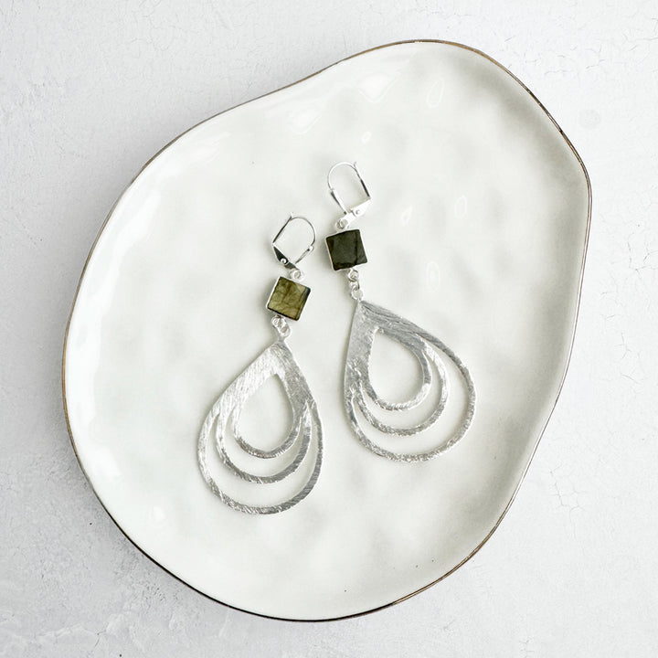 Labradorite Multiple Teardrop Earrings in Brushed Silver