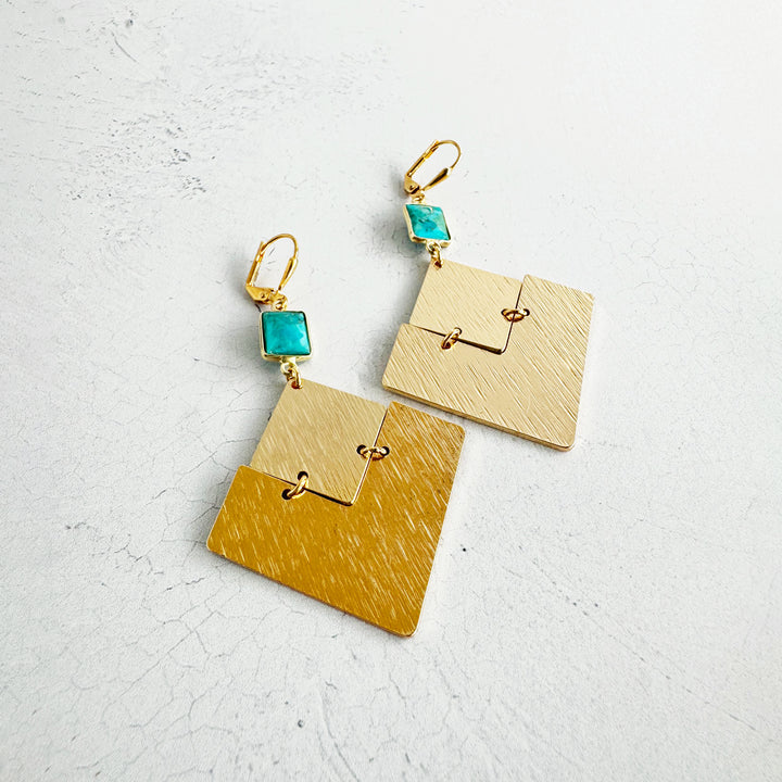 Turquoise Statement Earrings with Diamond Pendants