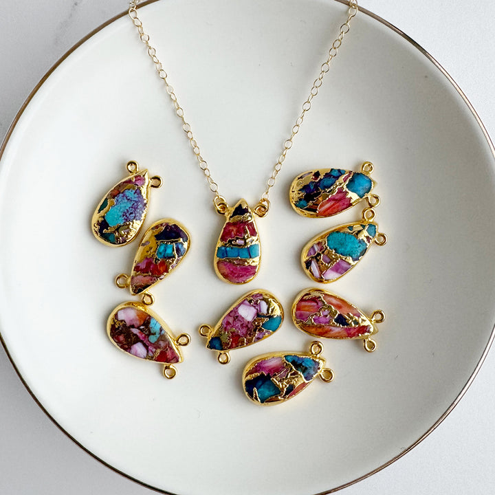 Pink Oyster Turquoise Teardrop Necklace
