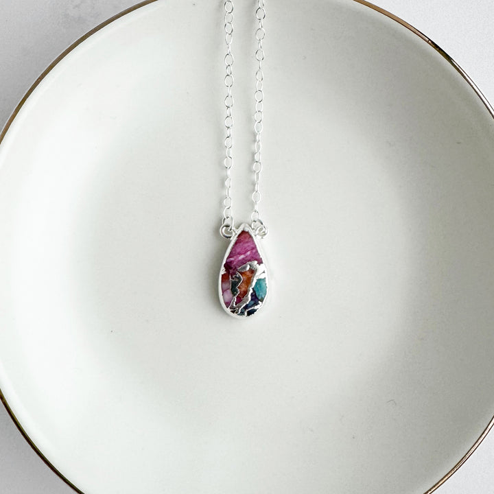 Pink Oyster Turquoise Teardrop Necklace