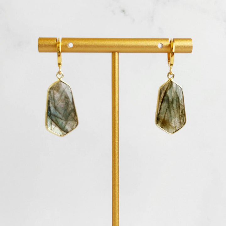 Labradorite Huggie Earrings in Gold