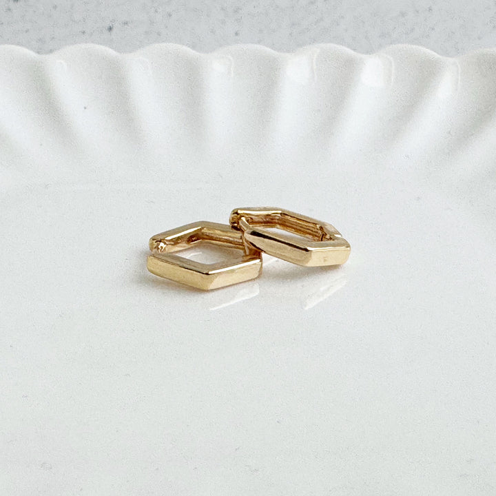 Hexagon Huggie Earrings in 18k Gold