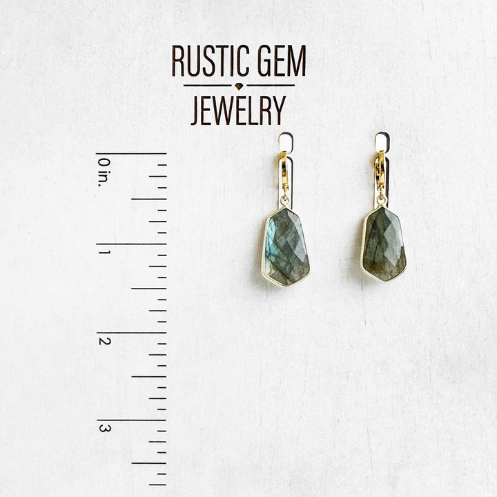 Labradorite Huggie Earrings in Gold