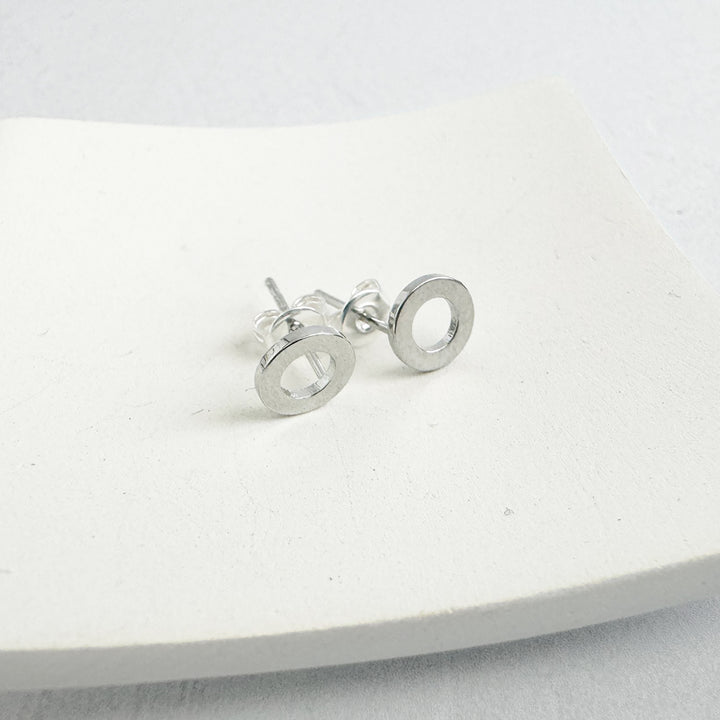 Open Circle Stud Earrings in Silver