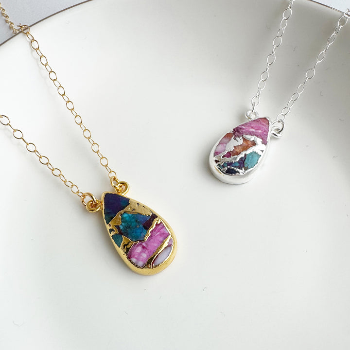 Pink Oyster Turquoise Teardrop Necklace