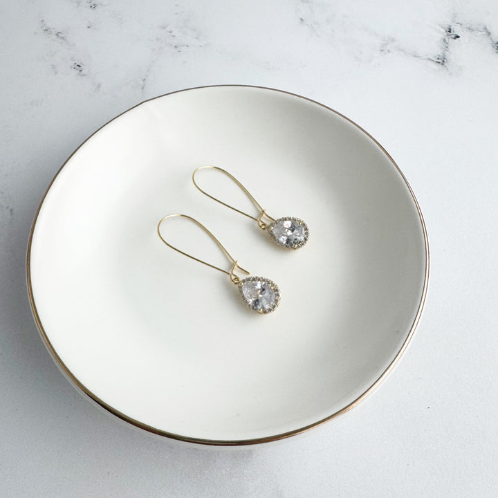Simple Gold Bridal Drop Earrings. Cubic Zirconia Drops. Elegant Dangle Earrings