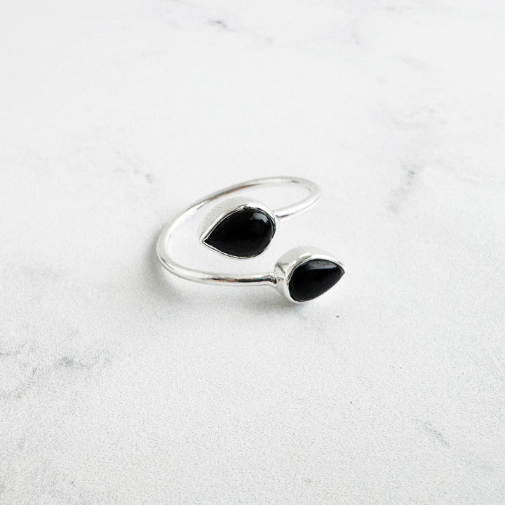Double Teardrop Stone Wrap Ring in Black Onyx