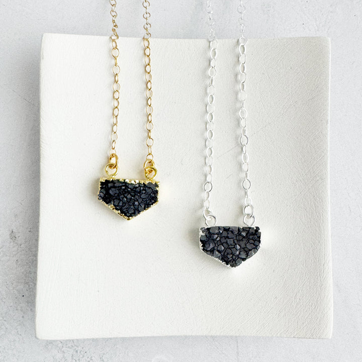 Small Gray Druzy Chevron Necklace in 14k Gold Filled and Sterling Silver