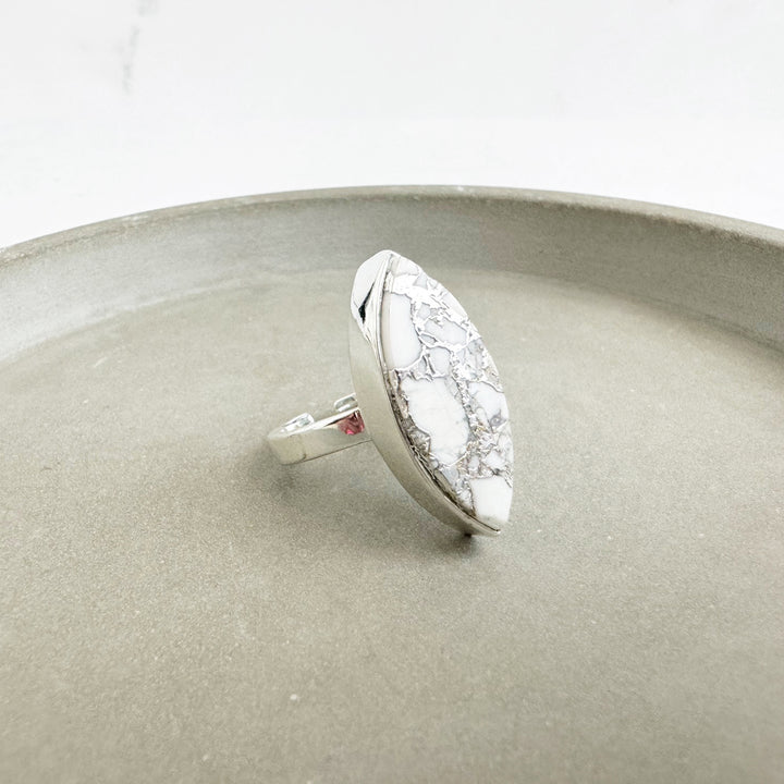 White Mojave Marquise Statement Ring in Silver
