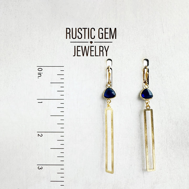Quartz Rectangle Dangle Earrings in Brushed Gold