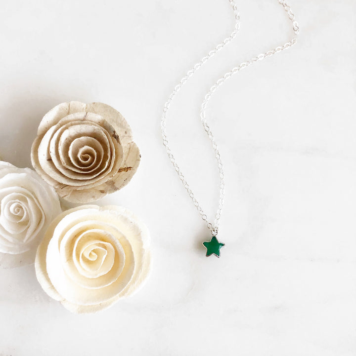 Green Star Necklace. Green Onyx Silver Star Necklace. Simple Layering Necklace