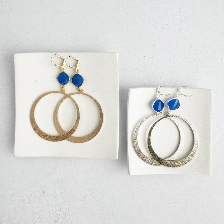 Periwinkle Blue Stone Hoop Dangle Earrings in Gold and Silver