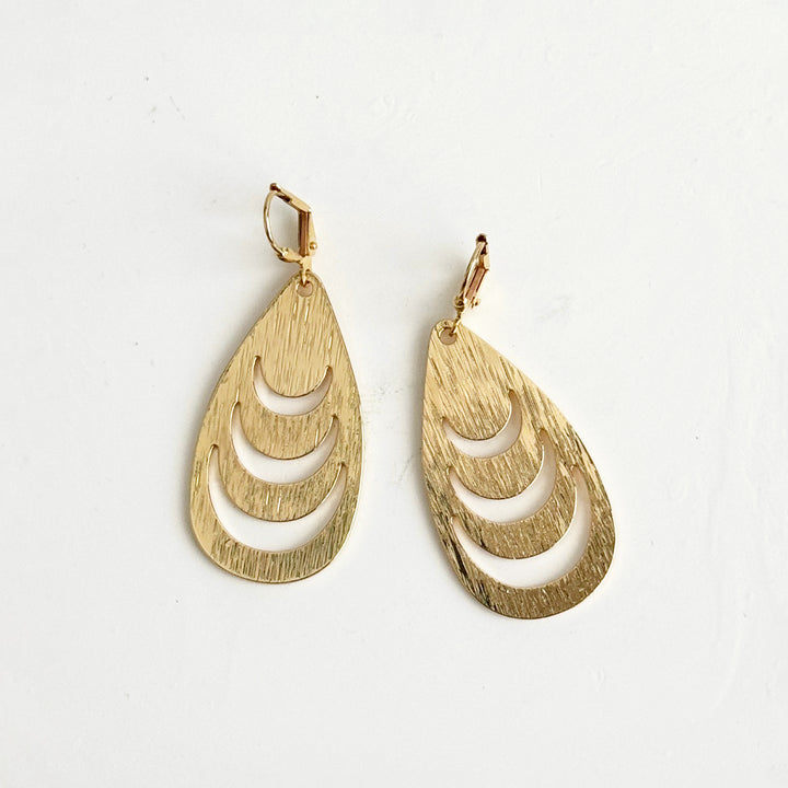 Teardrop Earrings with Crescent Cutouts in Brushed Gold