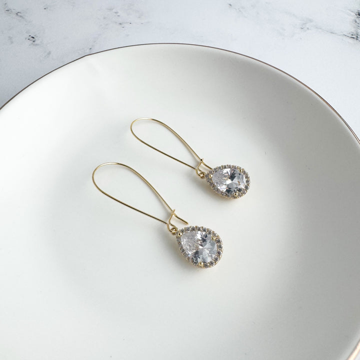 Simple Gold Bridal Drop Earrings. Cubic Zirconia Drops. Elegant Dangle Earrings