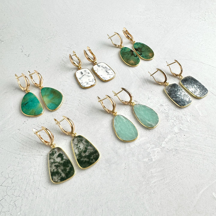 Elegant Gemstone Drop Earrings in 18k Gold Plating