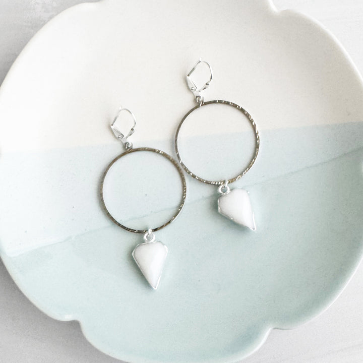 White Agate Shield Hoop Dangle Earrings