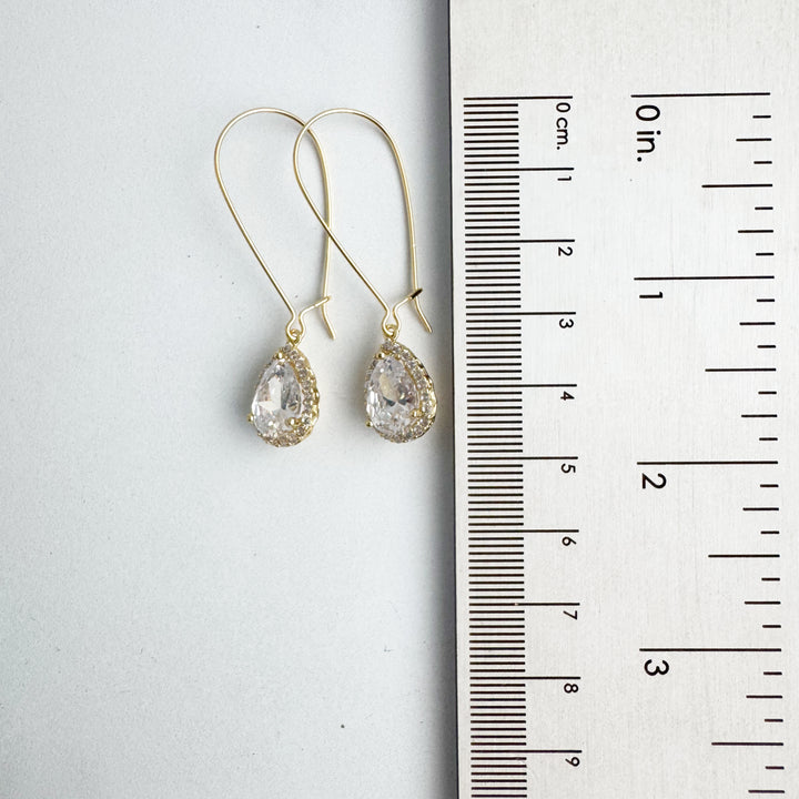 Simple Gold Bridal Drop Earrings. Cubic Zirconia Drops. Elegant Dangle Earrings