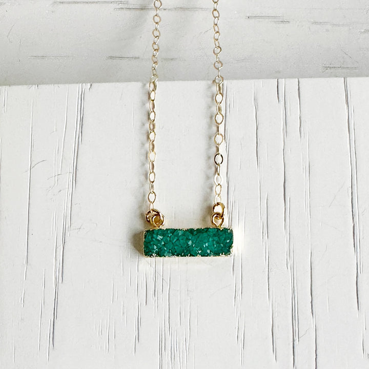 Colorful Small Druzy Bar Necklace in Pink Orange Yellow Green