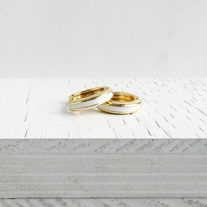 White Enamel Huggie Earrings in 18k Gold