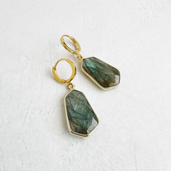 Labradorite Huggie Earrings in Gold