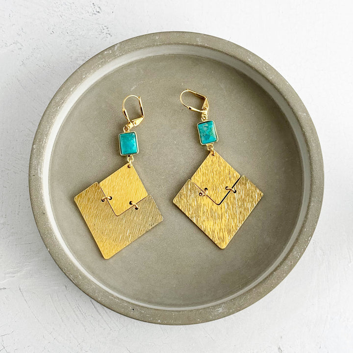 Turquoise Statement Earrings with Diamond Pendants