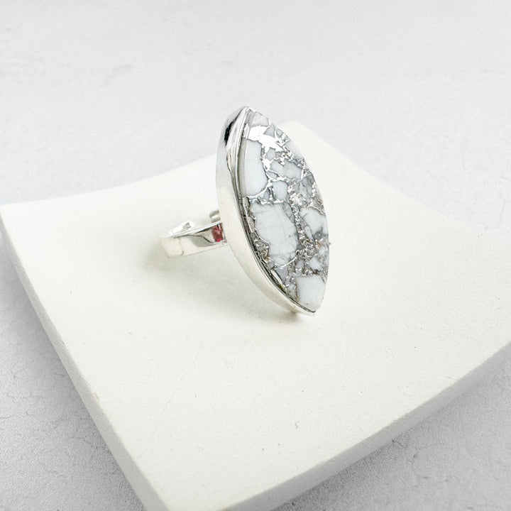 White Mojave Marquise Statement Ring in Silver