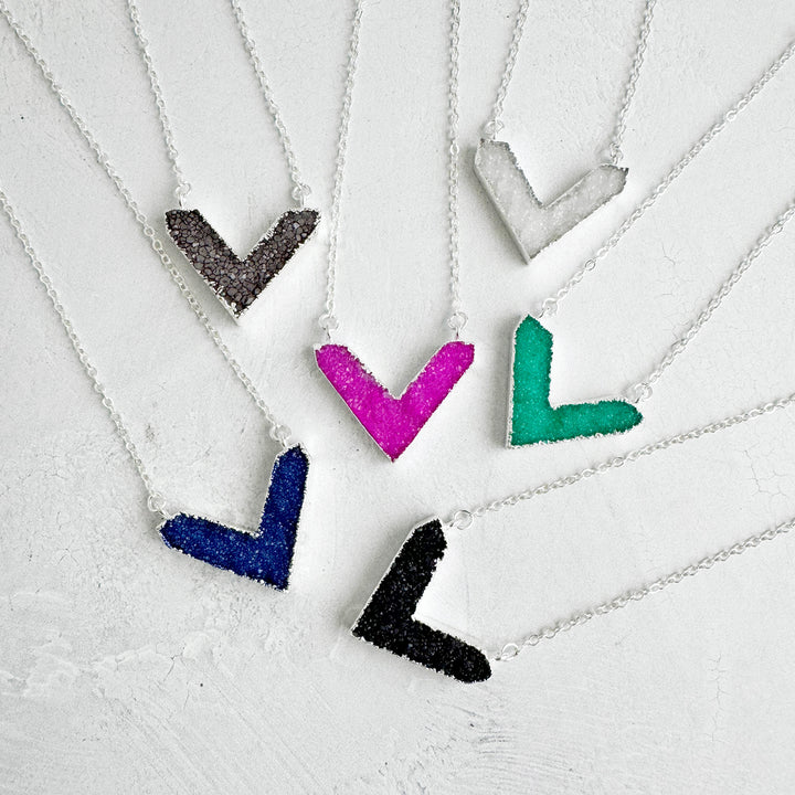 Druzy Chevron Necklace in Sterling Silver