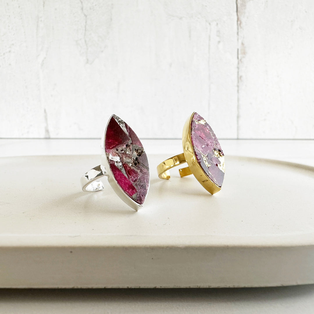 Red Mojave Marquis Statement Ring in Gold and Silver