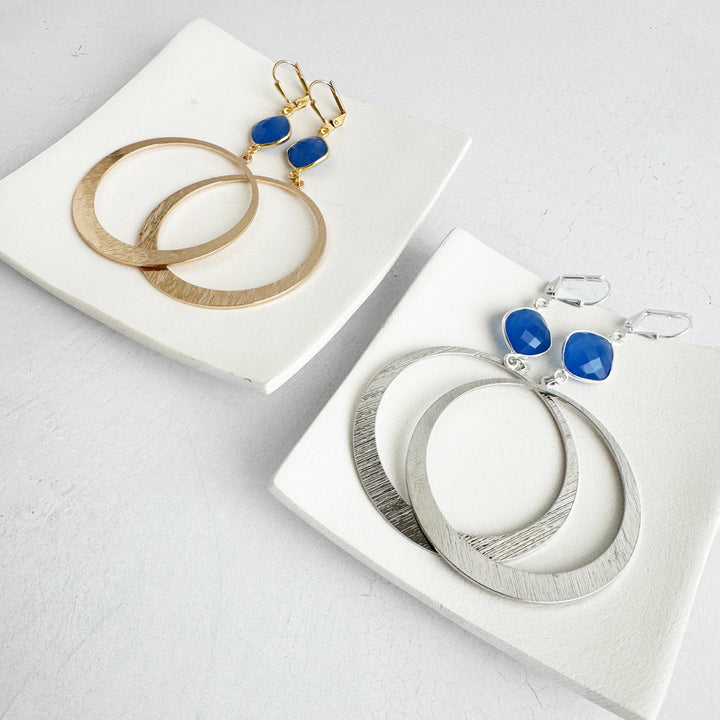 Periwinkle Blue Stone Hoop Dangle Earrings in Gold and Silver