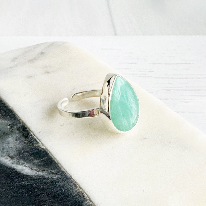 Amazonite Teardrop Statement Ring in Gold and Silver