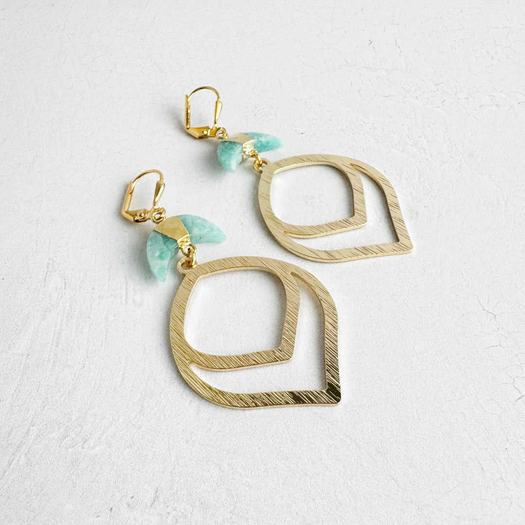 Amazonite Crescent Dangle Earrings in Brushed Gold