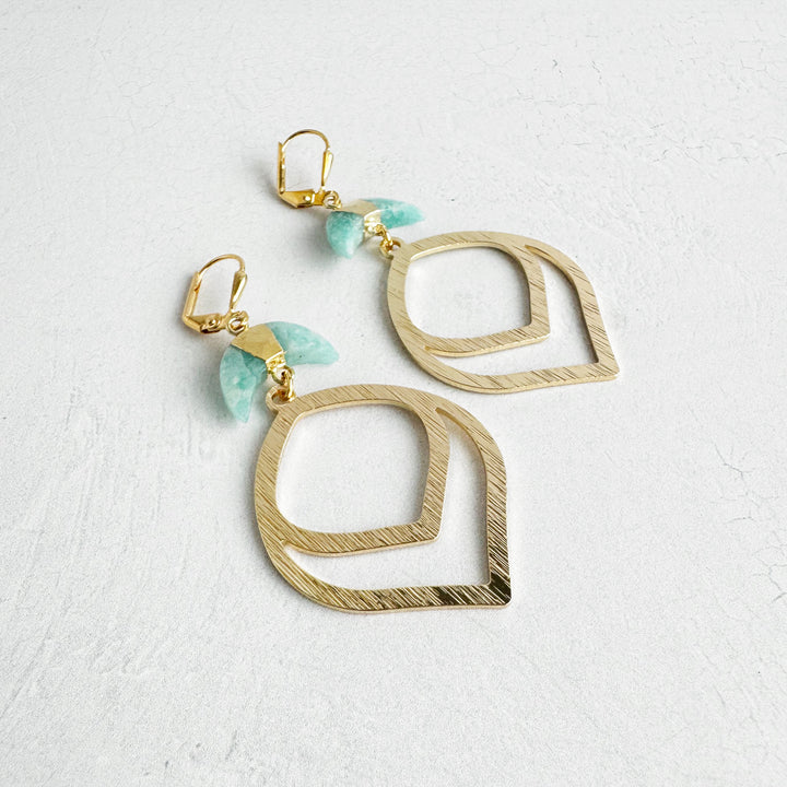 Amazonite Crescent Dangle Earrings in Brushed Gold