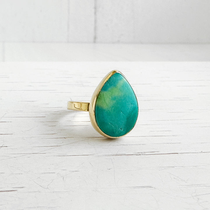 Tibetan Turquoise Teardrop Statement Ring in Gold