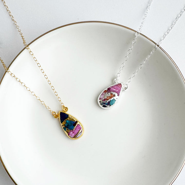 Pink Oyster Turquoise Teardrop Necklace