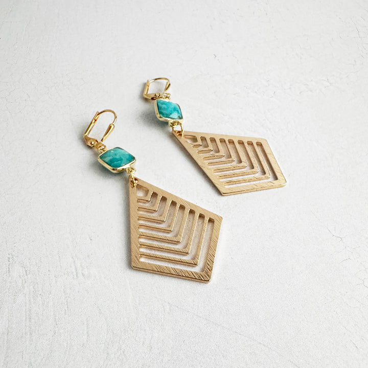 Turquoise Kite Dangle Earrings in Brushed Gold