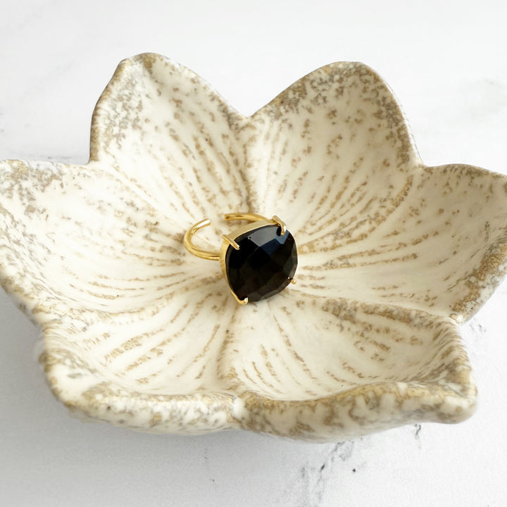 Large Black Onyx Gemstone Ring Prong Setting in Gold