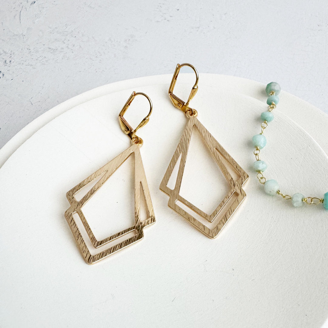 Double Kite Dangle Earrings in Brushed Gold