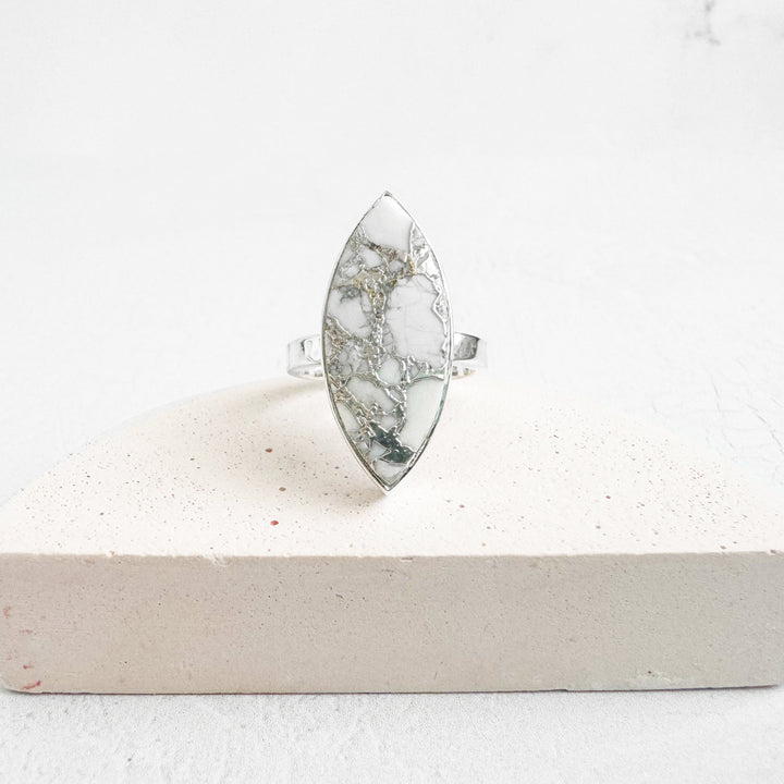 White Mojave Marquise Statement Ring in Silver