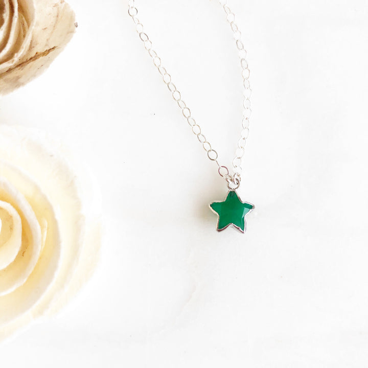 Green Star Necklace. Green Onyx Silver Star Necklace. Simple Layering Necklace
