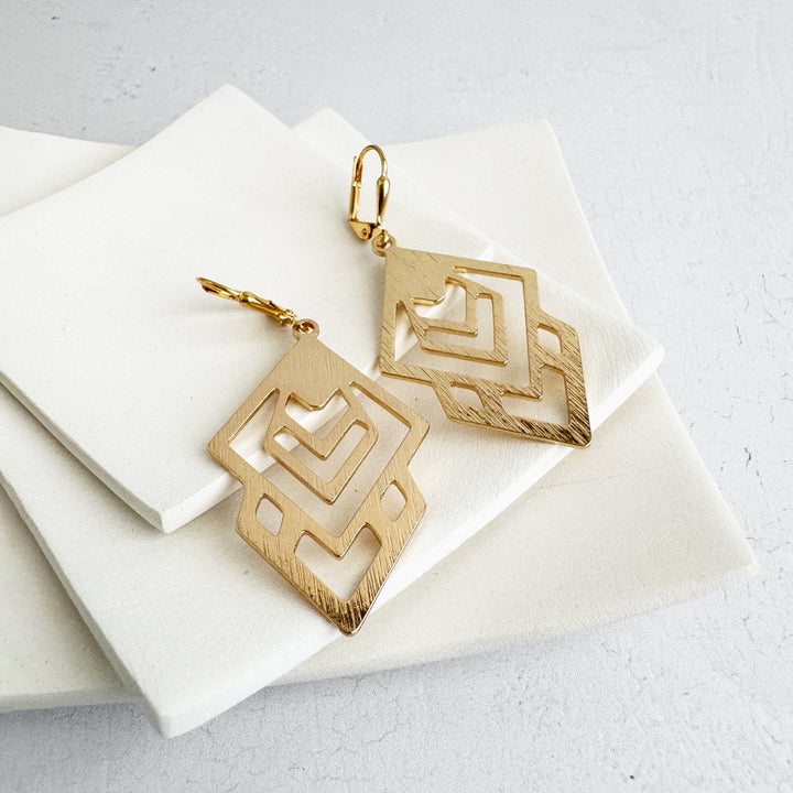 Abstract Dangle Earrings in Brushed Gold