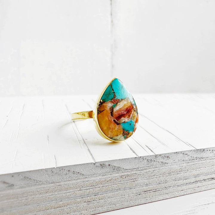 Oyster Turquoise Teardrop Statement Ring in Gold and Silver