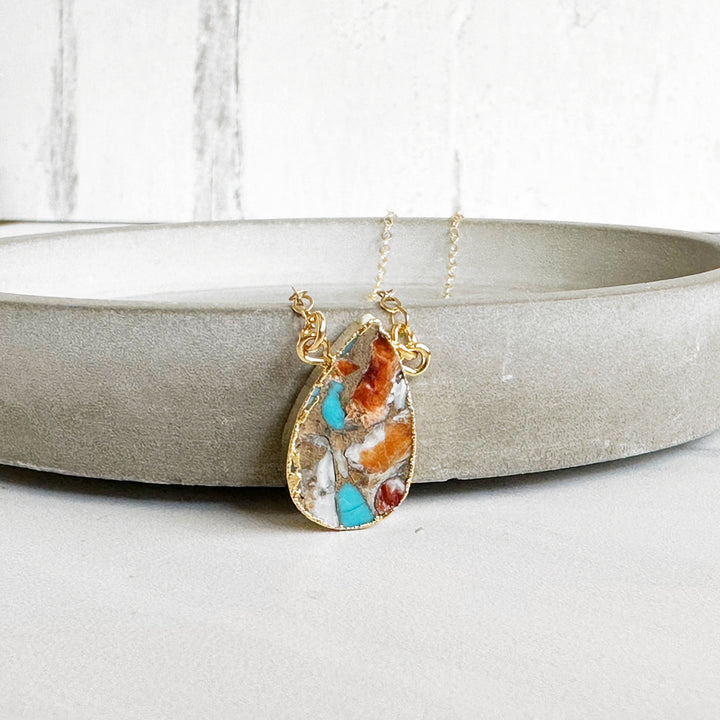 Oyster Turquoise Mojave Teardrop Gemstone Necklace with 14k Gold Filled Chain