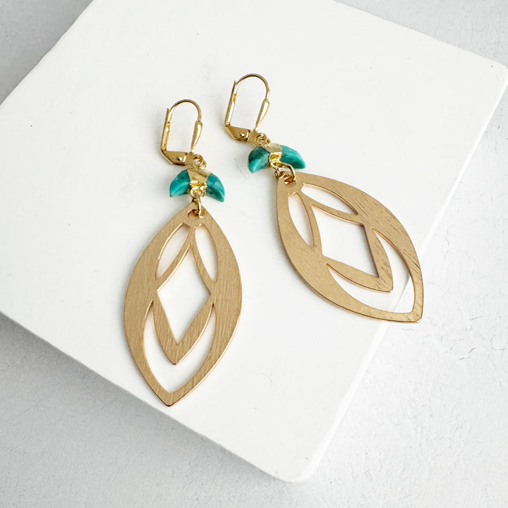 Turquoise Celtic Dangle Earrings in Brushed Gold
