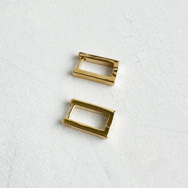 Rectangle Huggie Earrings in 18k Gold